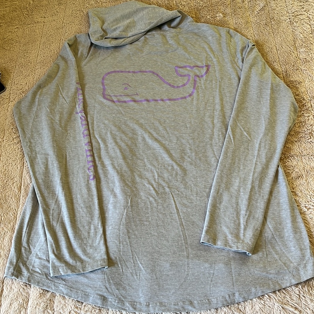 Women’s Size L Vineyard Vines Hoodie Gray Purple Pullover Lightweight Stretch